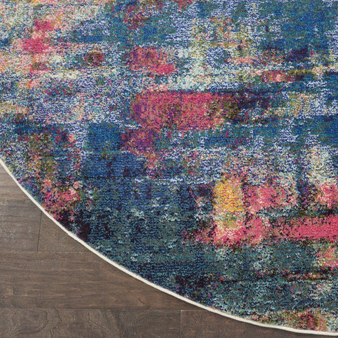 2' X 6' Blue And Yellow Abstract Power Loom Non Skid Area Rug